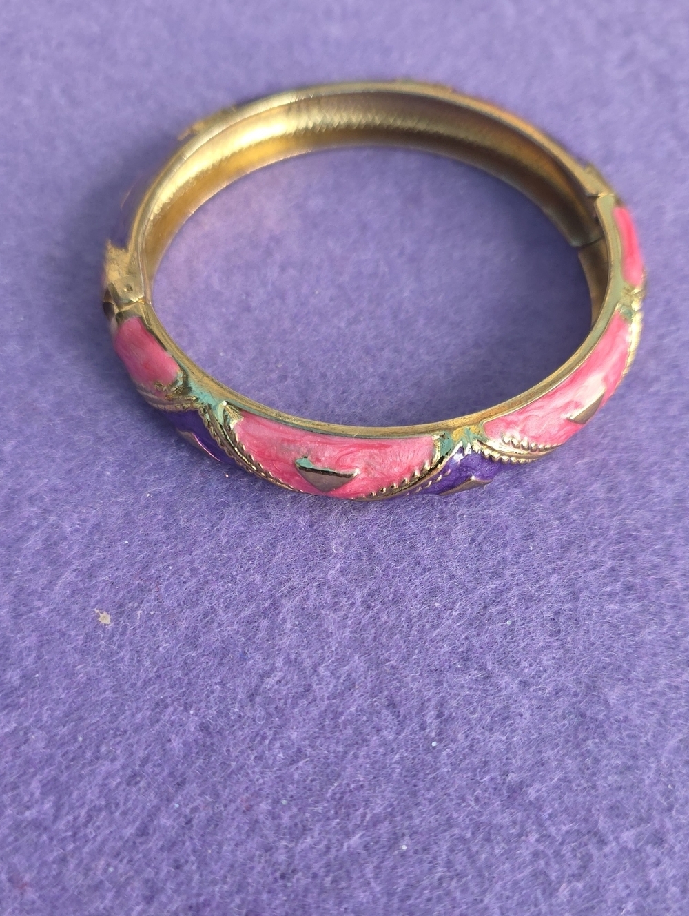 Gold-Tone Hinged Bangle Bracelet with Pink Enamel Accents - Women Jewelry